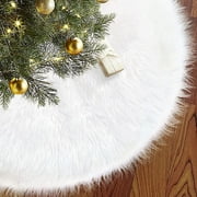 White Christmas Tree Skirt, 48 inches Faux Fur Tree Skirt Xmas Plush Tree Base Cover Large Soft Fluffy Tree Mat for Christmas Decorations New Year Party Holiday Home Décor