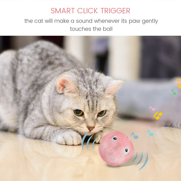 Ktcina 3Pcs Cat Toys Balls Squeaky Fluffy Plush Cat Toys Battery Operated Cat Interactive Toys Balls with Smart Cat Catnip Balls Real Animal Calls