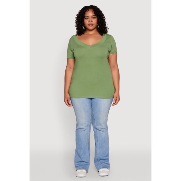 Women's Plus Size V Neck Short Sleeve Tee
