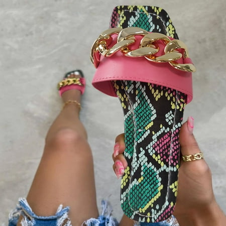 

uikmnh Slippers for Women Women s Shoes Flat Bottomed Open Toed Leopard Slippers Flat Bottomed Sandals Flat Bottomed Slippers Red 10