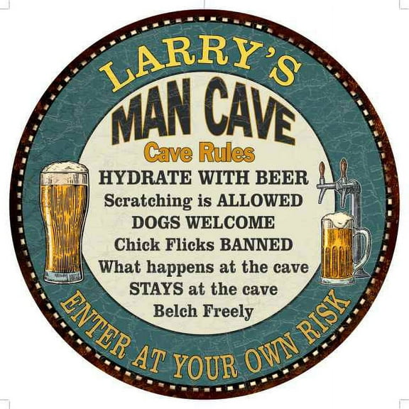 LARRY'S Man Cave Rules 12" Round Metal Sign Garage Wall Decor 200120009196