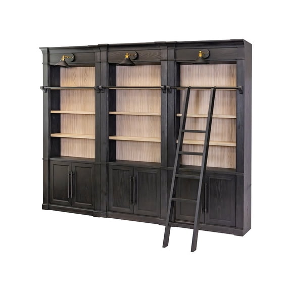 Three 8' Tall Bookcase Wall With Ladder Black