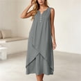 thumbnail image 2 of YuXingFu Dresses for Women Maxi Crew Neck Plus Size Womens Dress Sleeveless Solid Color Long Casual Summer Gray M, 2 of 8