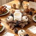 thumbnail image 6 of FeiFu Fall Pumpkin Candle Ring Wreath Artificial Maple Leaf Pine Cone Gourd Autumn Decor Table Centerpiece Harvest Halloween Thanksgiving Home Party Accent Guirnalda de Calabaza, 6 of 6