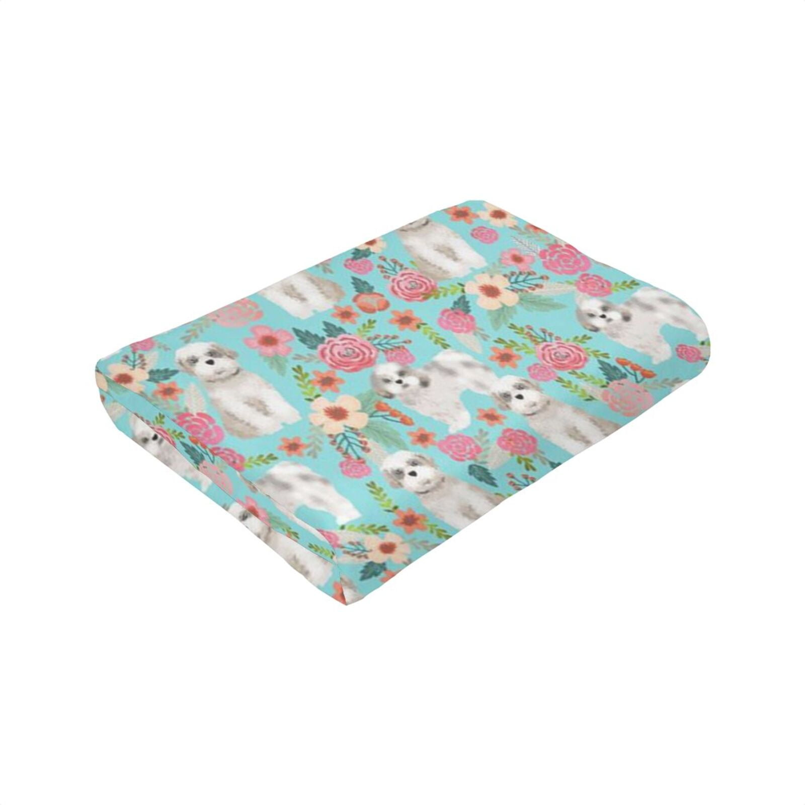 Wijzvio Shih Tzu Dogs Lovers Flower Floral Throw Blanket Soft Fuzzy Fleece Blanket For Couch Bed Living Room Decoration 50"X40"