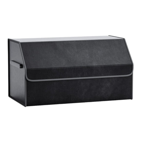 jinwen Car Trunk Organizer with Lid Universal Groceries Holder Case Foldable Trunk Storage Box Removable Divider for Truck Auto Black