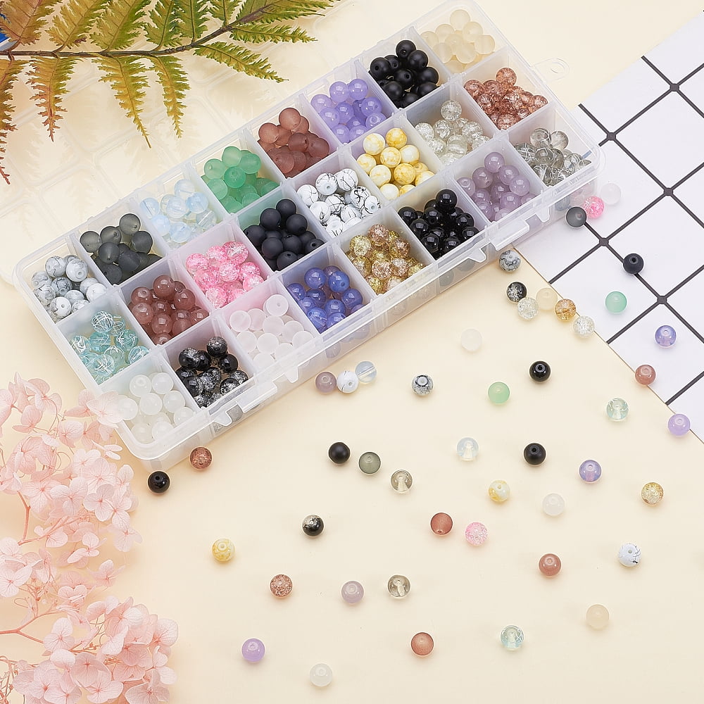 Glass Beads for Beading Jewelry Making with Steel Scissors Elastic Thread Stainless Steel Big Eye Beading Needles Mixed Color 8mm Hole: 1.3~1.6mm DIY
