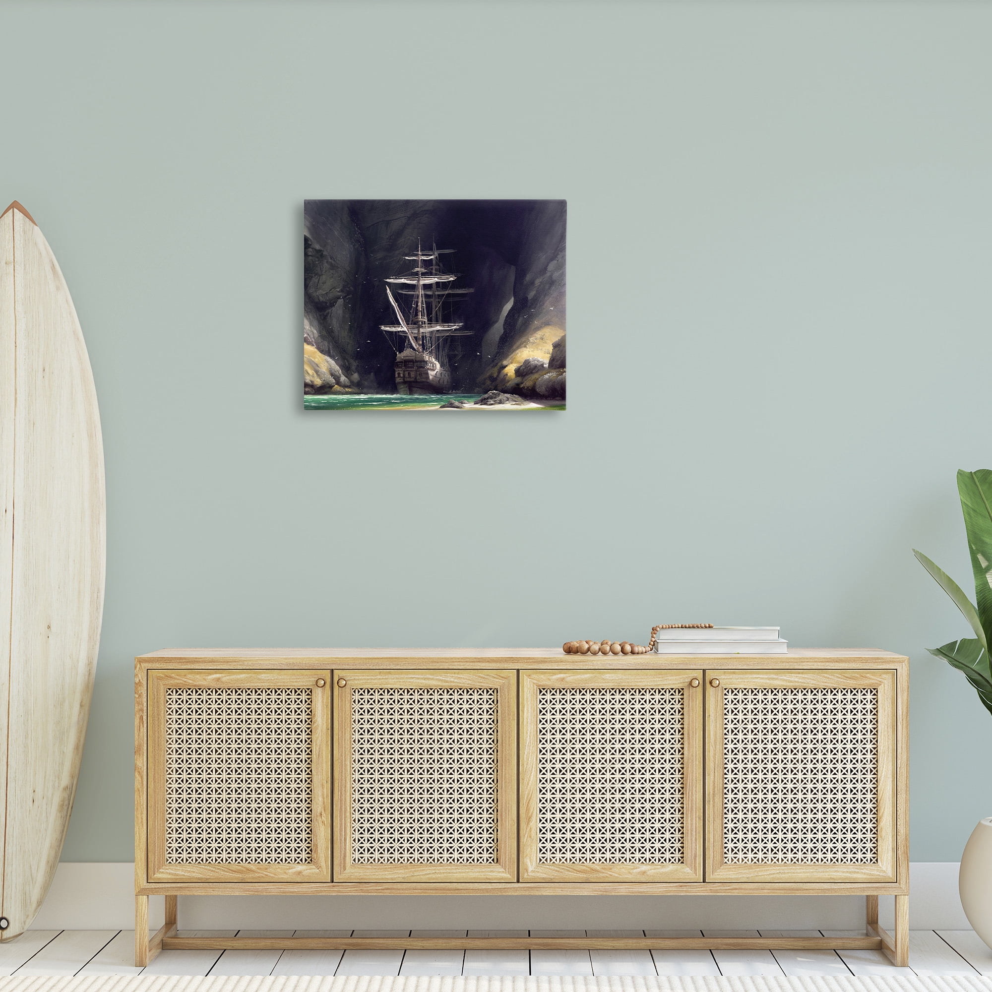 Stupell Industries Mysterious Ship in Cave Transportation Painting Gallery Wrapped Canvas Art Print Wall Art, 30 x 24
