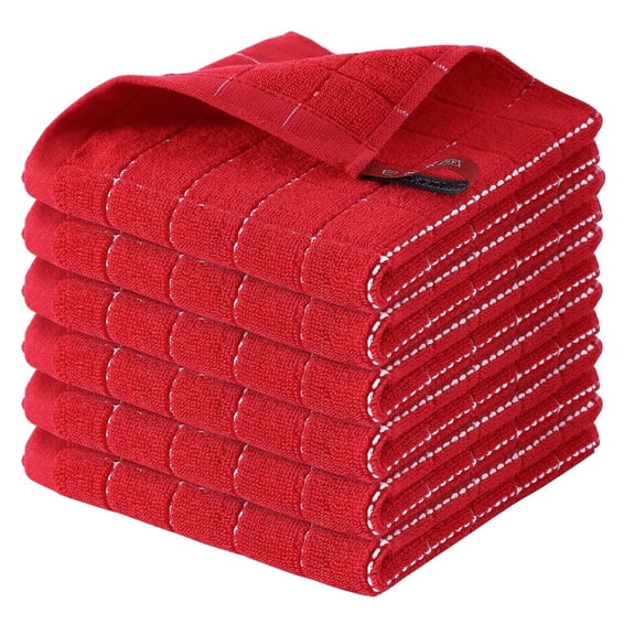 6 Packs Kitchen Dishcloths 11.8x11.8 Inches 100% Cotton Kitchen Dish Cloths for Washing Dishes Scrubbing Wash Cloths Dish Towels With A Red Lanyard,Red