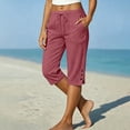 thumbnail image 2 of Luivaraty Capri Pants for Women Solid Color Straight Leg Pants Fashion Comfy Drawstring Side Split Capris with Pockets, S-2XL, 2 of 9