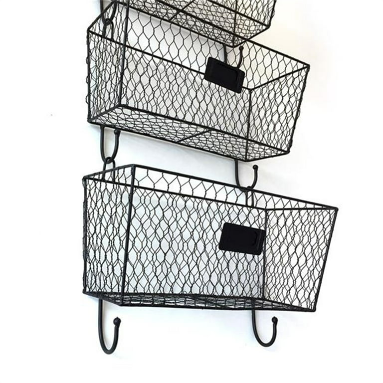 Hanging Double Wire Basket Organizer- Wall Mount Storage, Rustic Style  Multi-Use Bins for Entryway, Office & Home Decor by Lavish Home