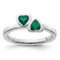 thumbnail image 2 of Auriga Fine Jewelry 925 Sterling Silver Created Emerald Double Heart Ring Size 7 Valentine's Day Gift for Women, 2 of 6