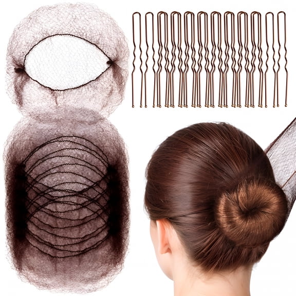 TUWAFE 2026 New Hair Accessories Set: 20Pcs Mesh Hair Nets Invisible and 40Pcs U Shaped Hair Pins for Women,Girls,Ballet Bun Maker & Dance (Hair Nets- 20 Inch(50Cm),Hair Pins- 2.4 Inch(6Cm)),Brown