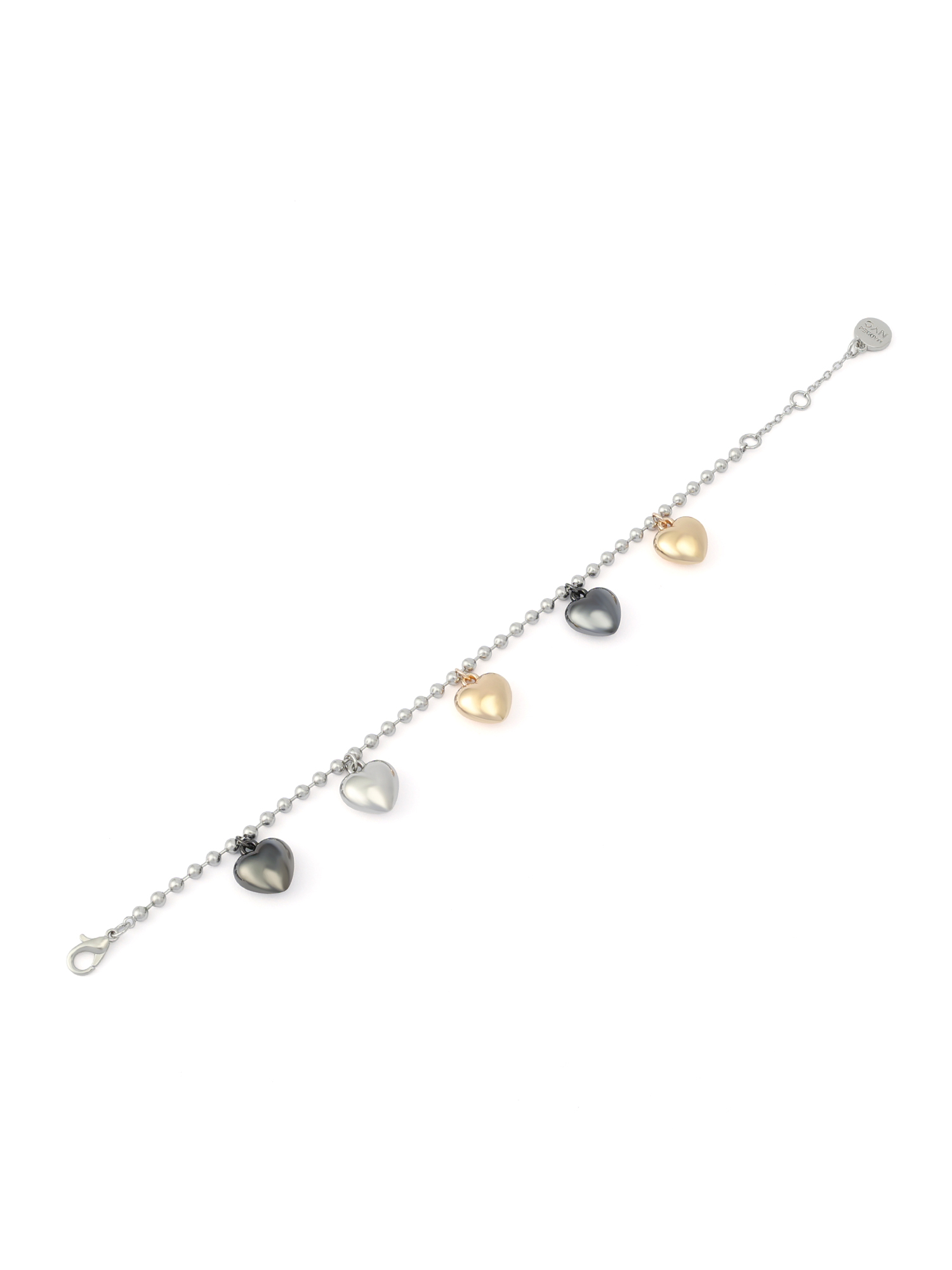 Madden NYC Women's Fashion Tri-Tone Heart Charm Bracelet
