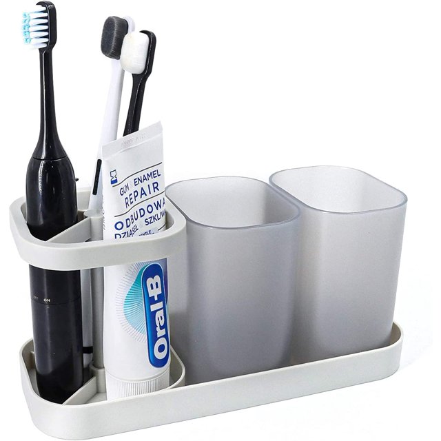 Portacepillos de dientes, Portacepillos de plástico de calidad con tazas, Mueble de baño 21.5 * 8.1 * 10.5cm TUNC Sencillez