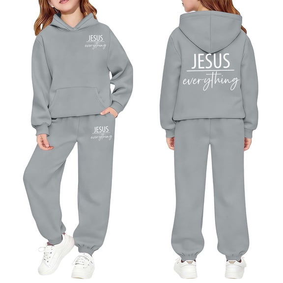 Girls 2 Piece Outfit Fashion Girl Clothes Girls Clothes Size 6 Summer Long Sleeve Hood Sweatshirt with Joggers Pants(Size 4-5 Years,Grey)