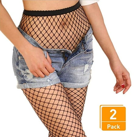 Fishnet Stockings Pantyhose Women's 2 Pair High Waist Hollow Mesh Tights Legging Hosiery， (Best High Waist Pantyhose)