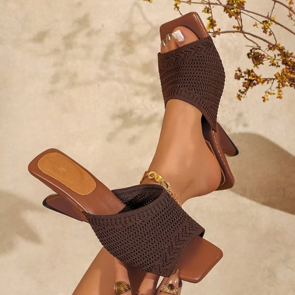 OKBOP Medium Arch heels for women Square Toe Slip-On heeled Slide Mid Heel heeled sandals Flatform Adjustable Straps Slip-Resistant