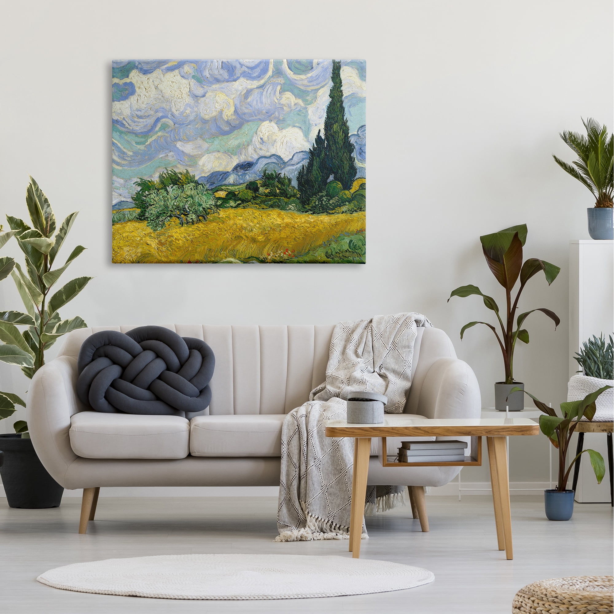 The Stupell Home Decor Collection Van Gogh Wheat Field with Cypresses Post Impressionist Painting Canvas Wall Art