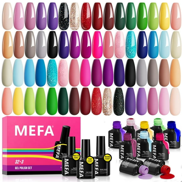 Set de esmaltes de uñas en gel MEFA 32 colores para todas las estaciones, 35 unidades