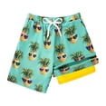 thumbnail image 4 of Rggeeun Baby Boys Swimsuit Set Cute Fruit Pattern Elastic Waist with Adjustable Tie Double Layer Wide Leg Knee Length Swim Trunks for Summer Holiday Beach Adorable Beachwear,Green,13-14 Years, 4 of 4