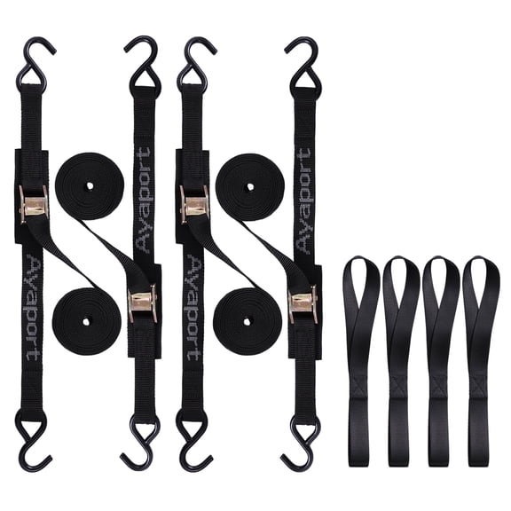 Ayaport Cam Buckle Tie-Down Straps 10ft 2200lbs with S Hooks for Motorcycle, Kayak, Car, Truck, Pack of 4
