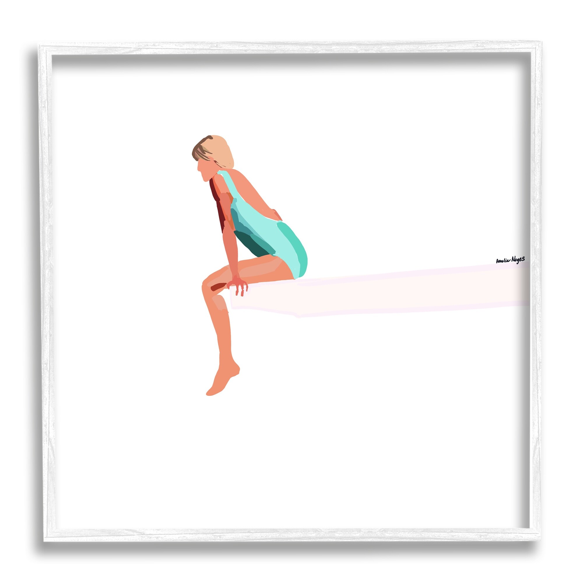 Stupell Industries Woman Sitting Diving Board Summer Beach Pool Graphic Art White Framed Art Print Wall Art, Design by Amelia Noyes