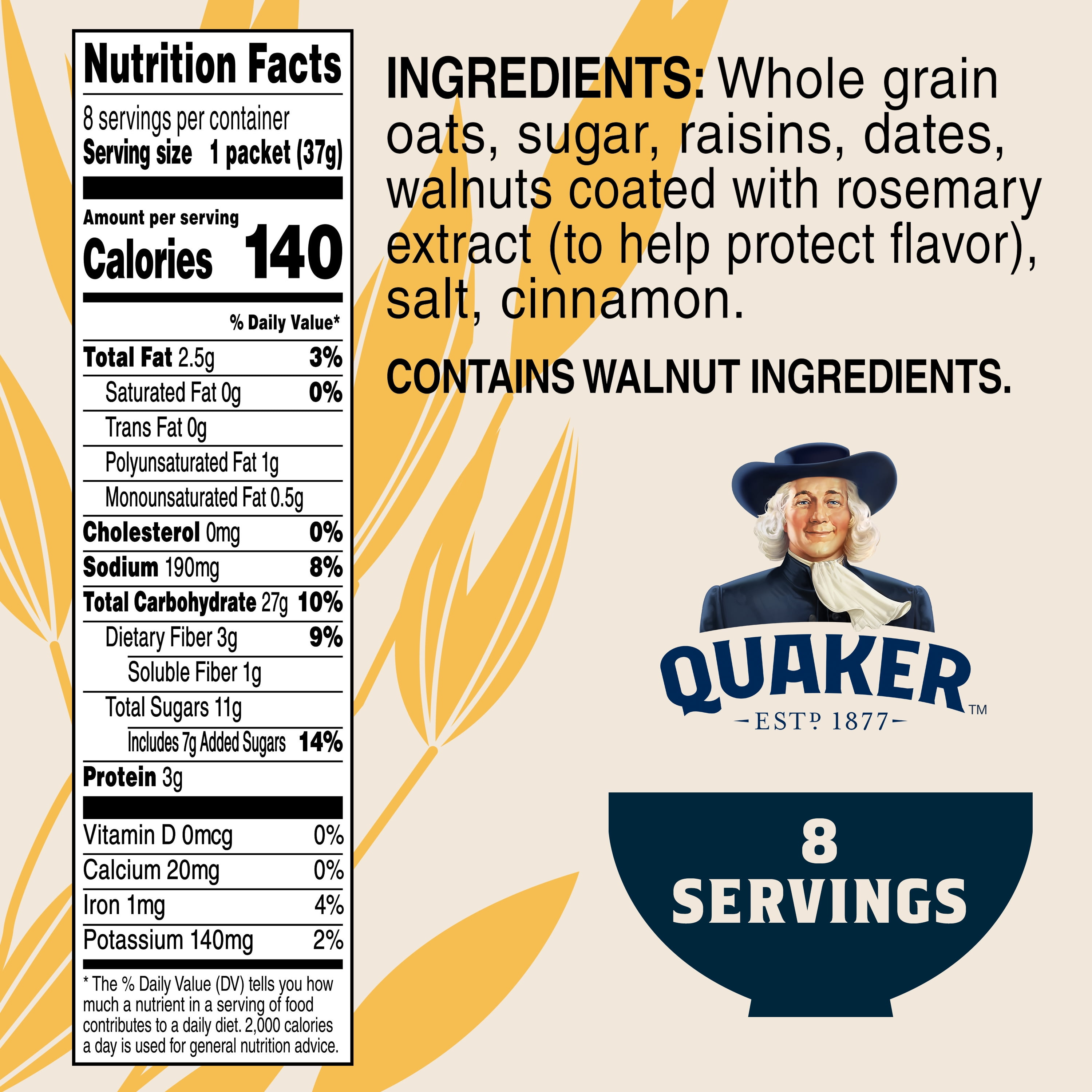 (12 pack) Quaker Instant Oatmeal, Raisin Date Walnut, 10.4 Oz