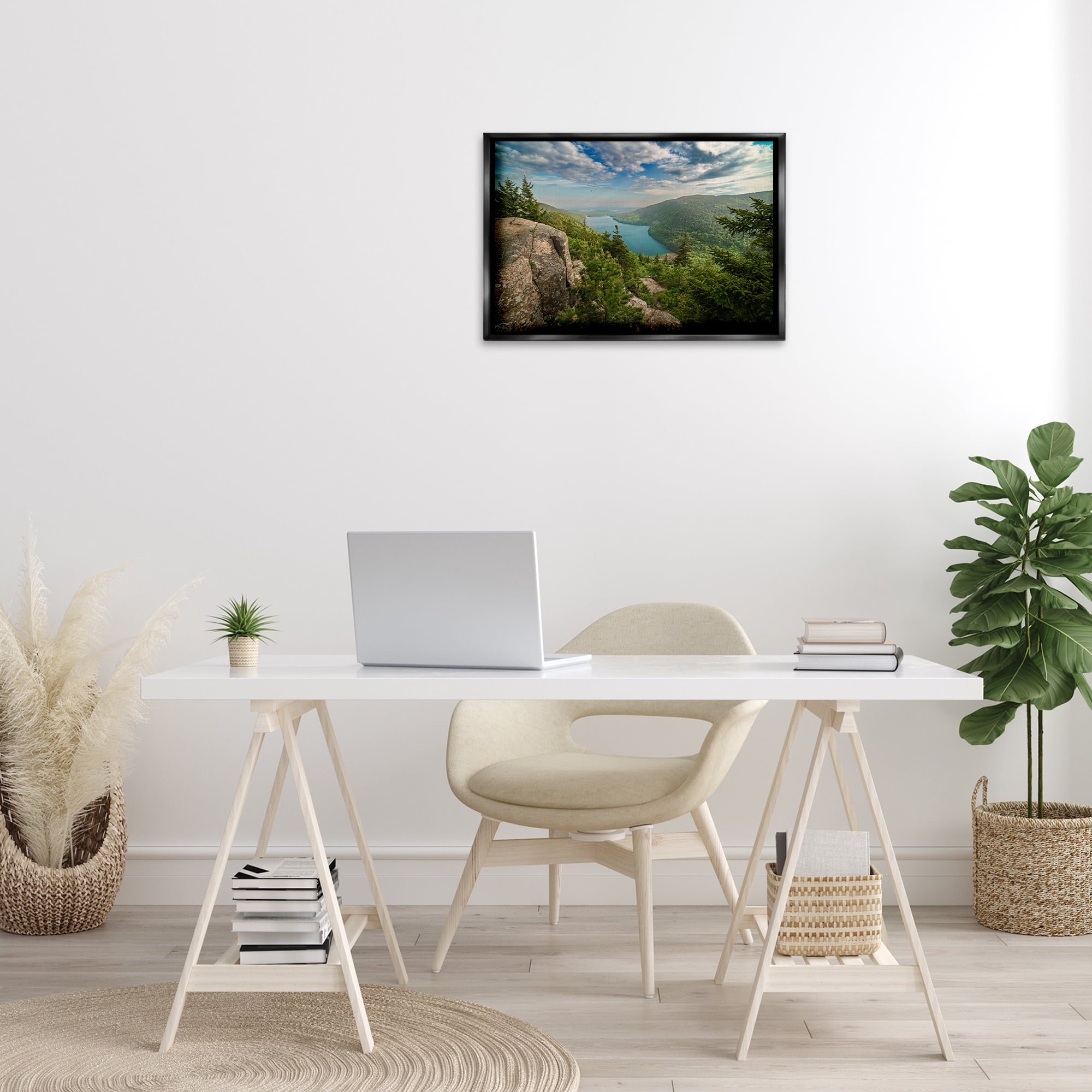 Stupell Industries Lake View Over Mountains Landscape & Nature Photography Black Floater Framed Canvas Art Print Wall Art, 25 x 17