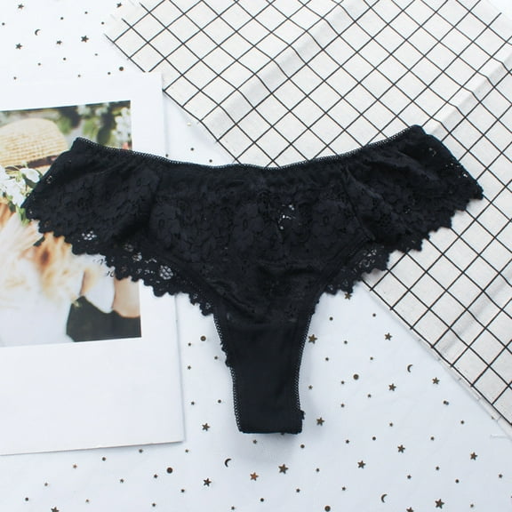 HongQid Womens Underwear Sexy Lace Panties Soft Breathable Thong for Ladies Black S