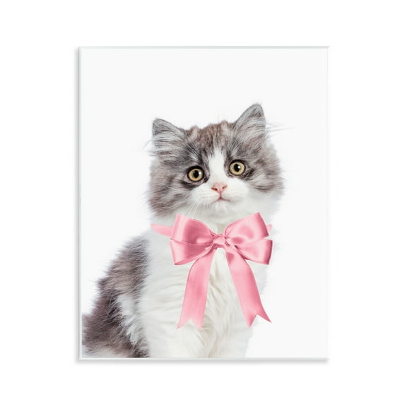Stupell Industries Kitten with Pink Bow Animals Painting Unframed Art Print Wall Art, 11 x 14