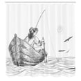 thumbnail image 3 of Ambesonne White Shower Curtain, Fisherman on Boat Sketch, 69"Wx75"L, Charcoal Grey White, 3 of 5