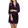 thumbnail image 3 of Ekouaer Lace Trim Silk Robe for Women Short Satin Soft Robes Sexy Open Front Lounge Robe 3/4 Sleeve Silky Sleeping Bathrobe with Drawstring, 3 of 6