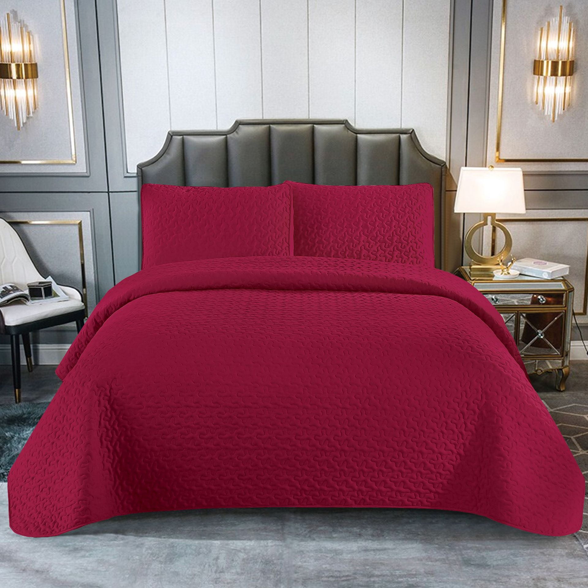 TBWYF 3Piece Quilt Set with Quilt and Shams Red Full/Queen(90"*90