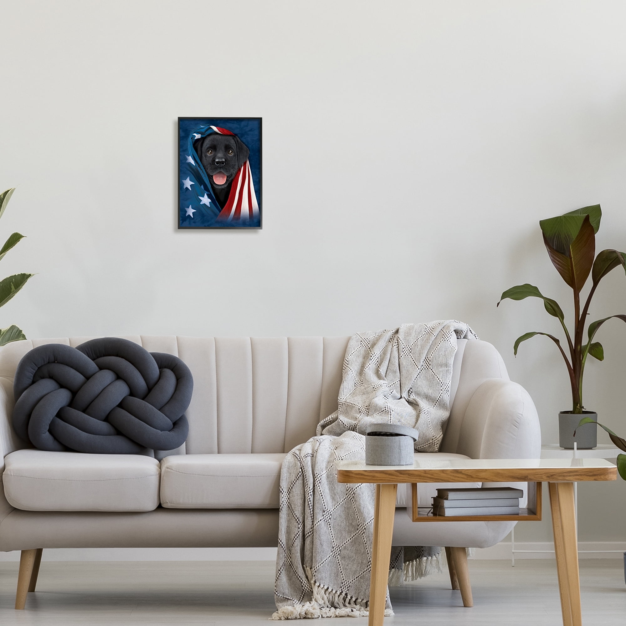Stupell Industries Labrador & American Flag Animals & Insects Painting Black Framed Art Print Wall Art, 11 x 14