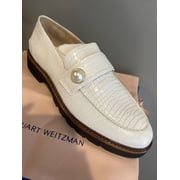 New with Box Stuart Weitzman Manila Pearl White Leather Flat Loafers 10