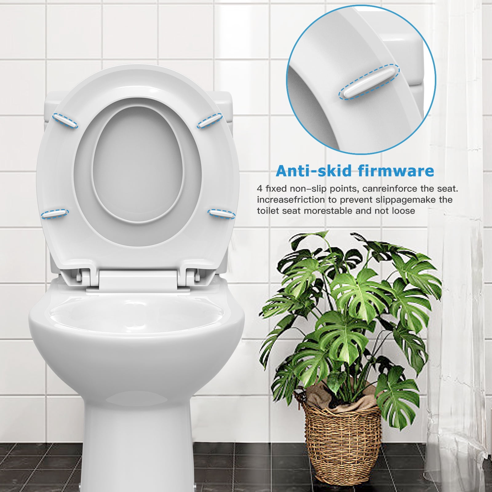 White Round Toilet Seat for Adult and Child, Built-In Potty Training Seat with Soft Quiet Close Non-Slip Design, Magnetic Kids Seat and Cover for Round/Oval Toilets, Easy to Install and Clean