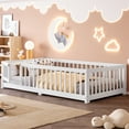 thumbnail image 6 of Kumix Floor Bed with Fence Guardrail and Door, Wooden Twin Size Floor Bed with Slats Support for Boys & Girls, Montessori Floor Bed Frame for Bedroom, Floor Bed for Aged 1-3, White, 6 of 7