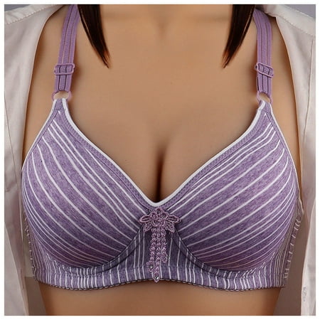 HYSYSB Sports Bras for Women balconette Bras for Women womens Bras No Underwire Full Support cotton Sports Bra striped Printed Bra No Thin Small Chest Up Breathable Underwear seamless Purple 80B