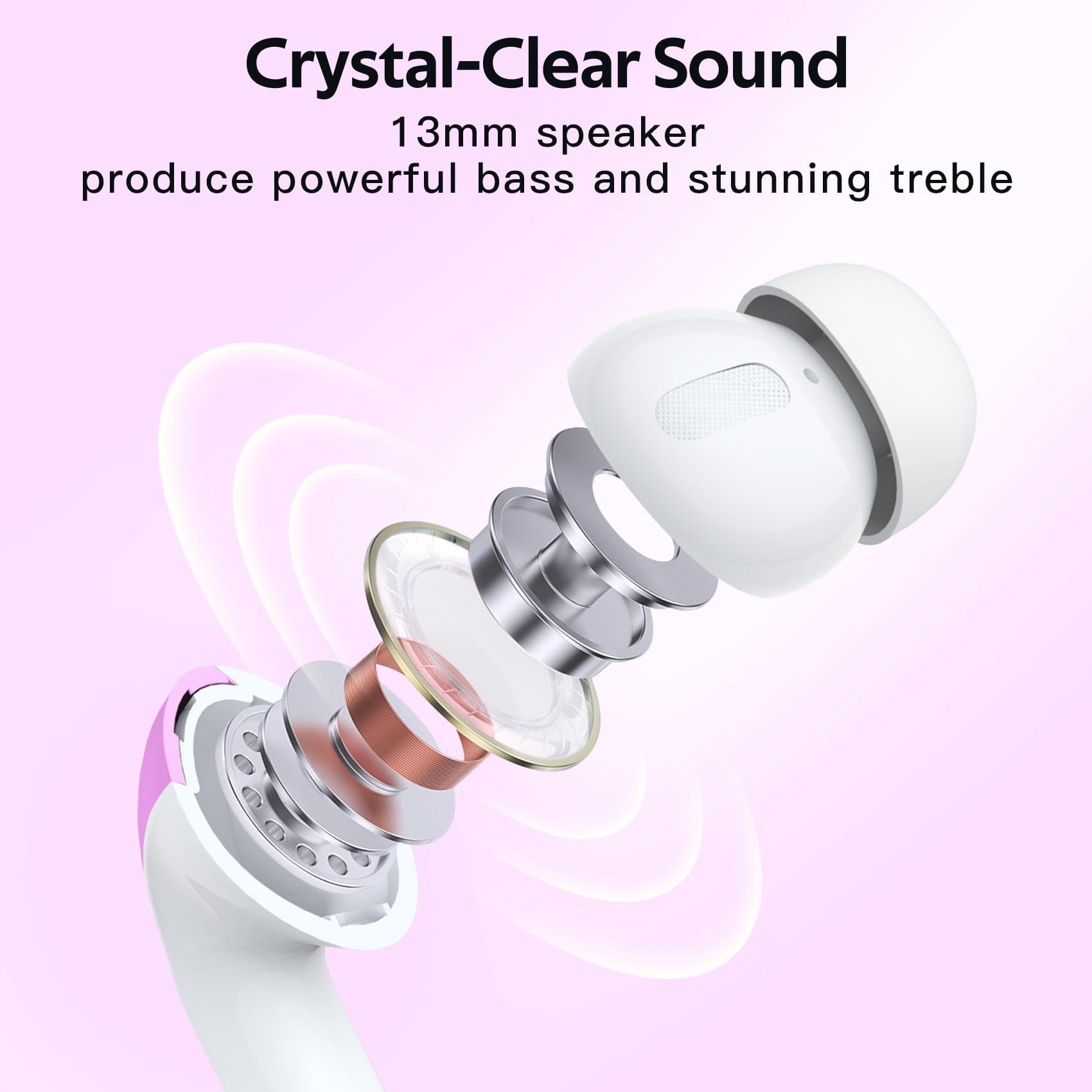 TAGRY Bluetooth Headphones True Wireless Earbuds 60H Playback LED Power Display Earphones with Wireless Charging Case IPX5 Waterproof in-Ear Ear buds with Mic for TV Smart Phone Laptop Computer