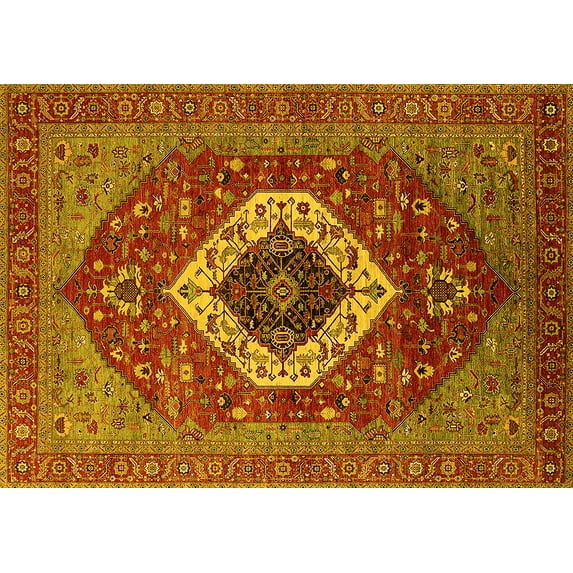 Ahgly Company Indoor Rectangle Persian Yellow Traditional Area Rugs, 7' x 9'