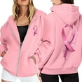 thumbnail image 2 of Breast Cancer Awareness Hoodies for Women 2025 Fleece Lined Zip Up Hoodie with Pockets Hooded Sweatshirt Pullover Tops, 2 of 7