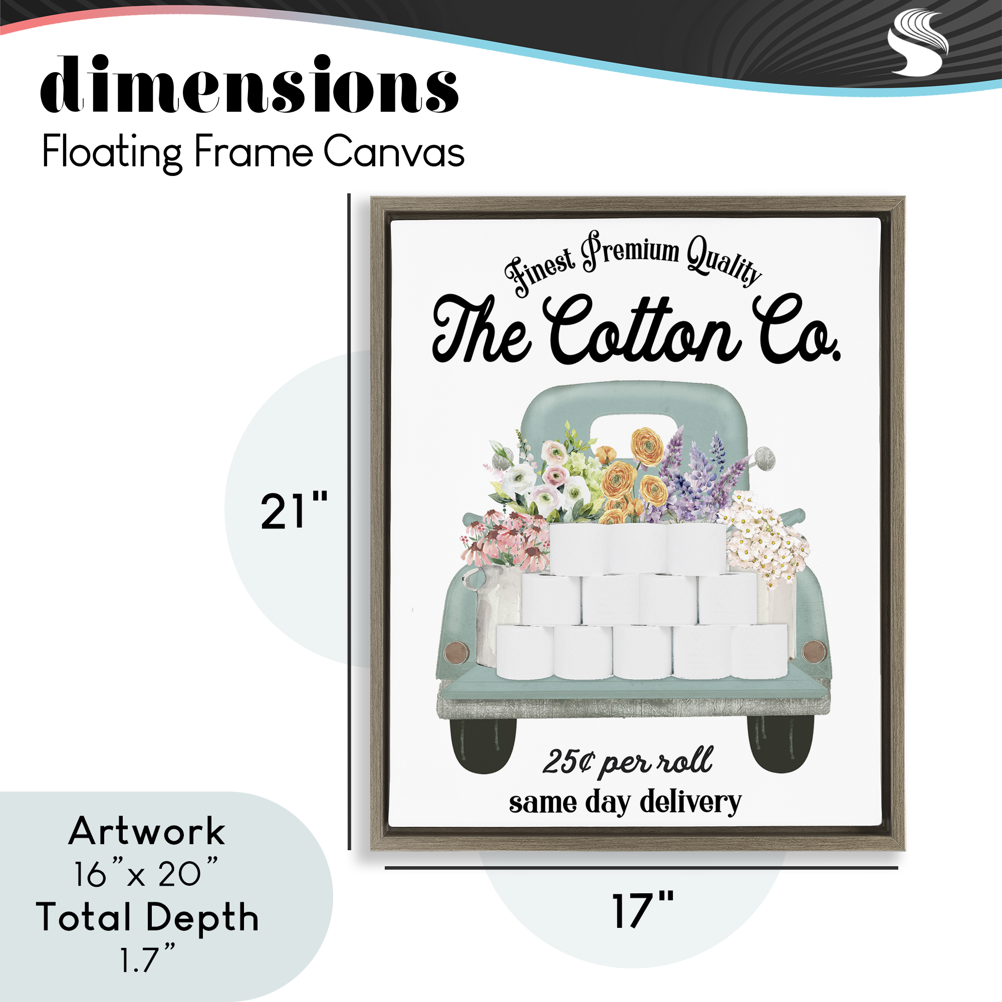 Toilet Paper Delivery Truck Brown Framed Floater Canvas Wall Art, design by Lettered and Lined