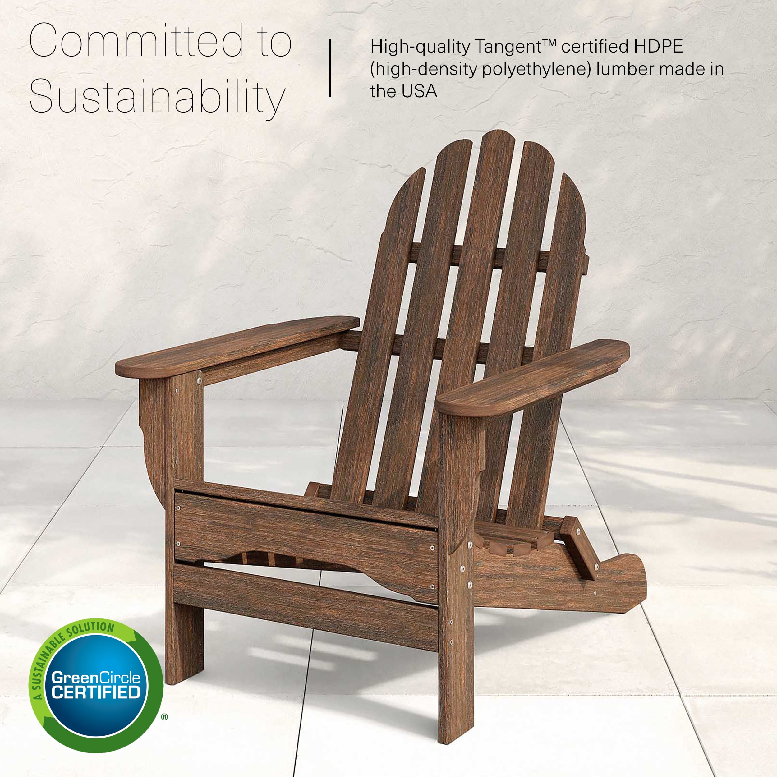 DuroGreen Adirondack Chairs Made With All-Weather Tangent Sustainable Lumber, Set of 4, Oversized, High End Classic Patio Furniture for Porch, Lawn, Deck, or Fire Pit, Brazilian Walnut