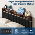 thumbnail image 4 of Lusimo California King Bed Frame with Headboard and Charging Station, Modern Fabric Upholstered Metal Platform Bed Frame with Headboard Storage Shelf No Box Spring Needed, Black, 4 of 10