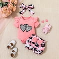 thumbnail image 2 of TOWED22 Baby Girl Summer Clothes Cute Bowknot Romper Shorts Outfits Ruffle Short Sleeve Bodysuit Tops Newborn Set Outfit(Pink,0-3 M), 2 of 4