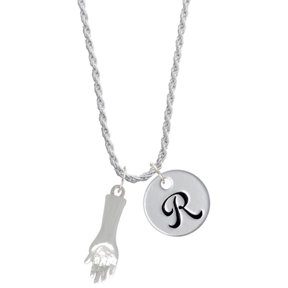 Delight Jewelry Buddha Hand (Reasoning & Teaching) Silvertone Script Initial Disc - R - Charm Necklace, 20"+3"