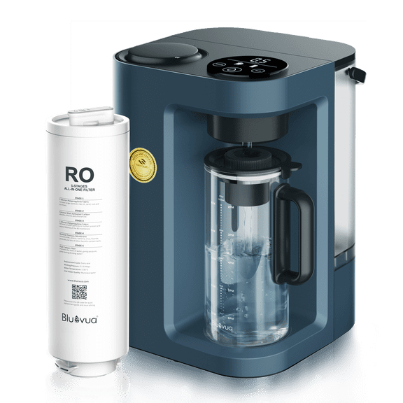 Bluevua ROPOT-Lite Countertop 6-Stage RO Water Filter System with Remineralization, WQA & NSF Certified, Zero-Installation Portable Reverse Osmosis Water Filtration System (Blue)