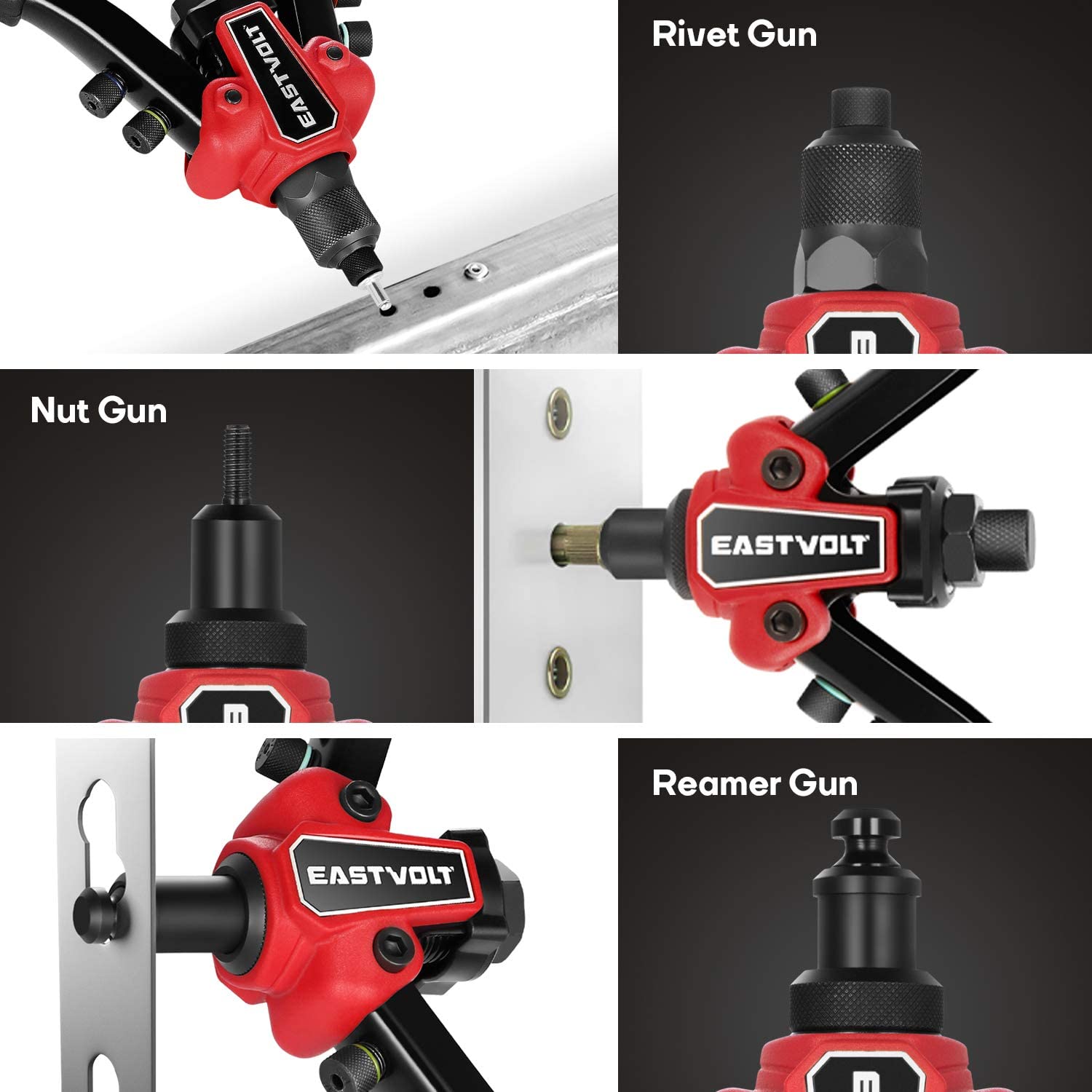 Eastvolt Rivet Nut Tool, 3 in 1 Hand Rivet, Rivet Gun Rivet Nut Tool Reamer 3 in 1 Set, Including 60Pcs Rivet Nuts, 6 Metric & SAE Mandrels and 2 Reaming Mandrels with Carrying Case