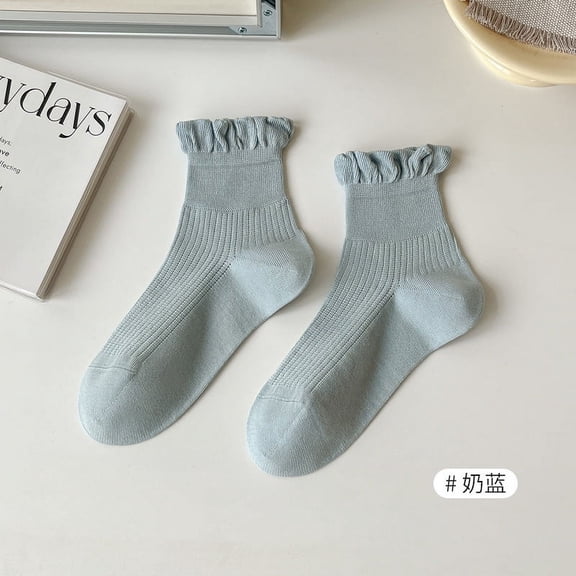 ERDOUY 6 pairs of Womens Cotton Crew Socks, Thin Soft Comfort Breathable Dress Socks, Above Ankle Crew Socks for Business, Casual，Athletic Sock (Blue）